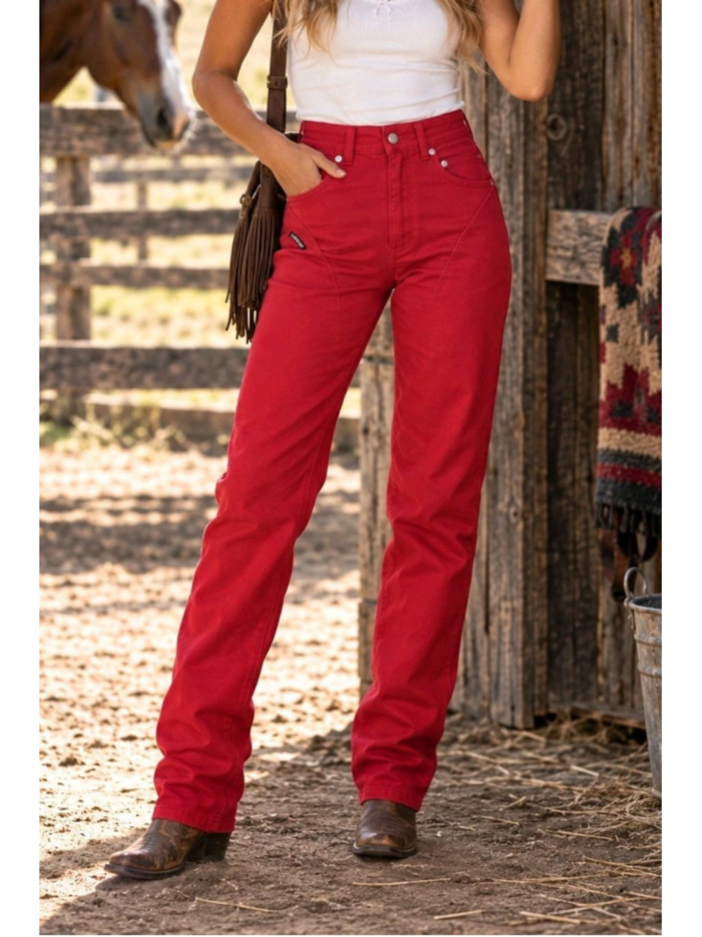 VTG Roughrider Circle T Red Western Riding Pants 27/28 High Rise USA 1633 Rodeo
